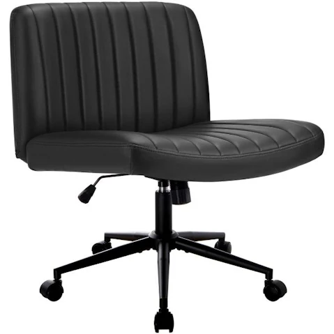 Oikiture Mid Back Armless PU Leather Office Chair with Wheels - Black