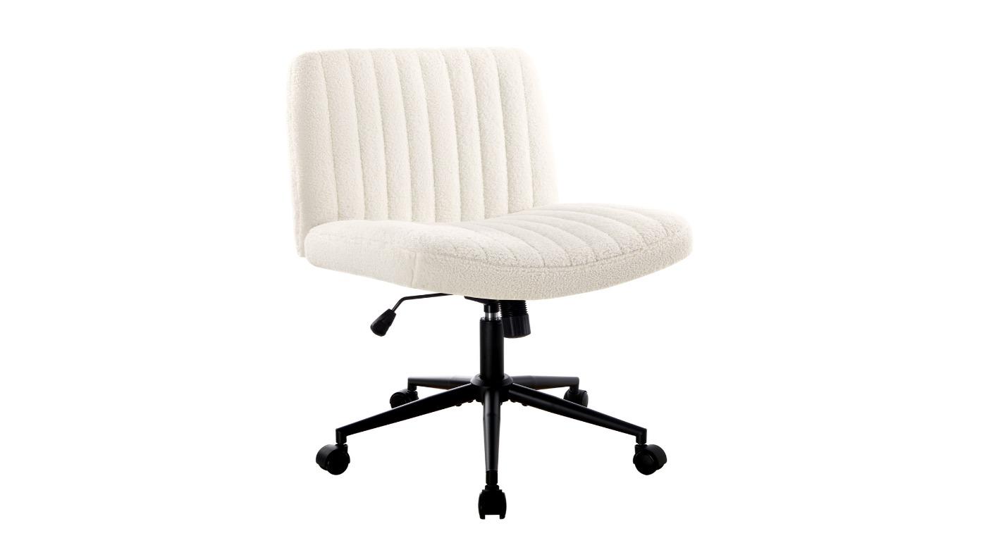 Oikiture Mid Back Armless Sherpa Office Chair with Wheels - White