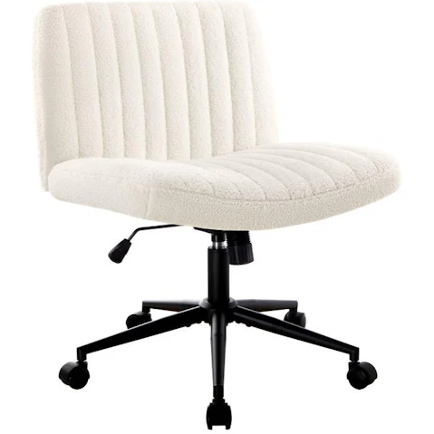 Oikiture Mid Back Armless Sherpa Office Chair with Wheels - White