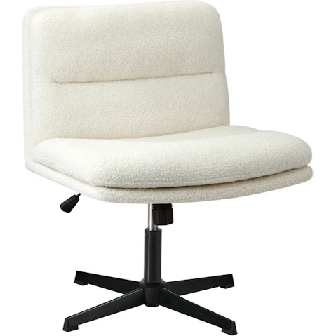 Oikiture No Wheel Boucle Mid Back Armless Wide Office Desk Chair - White