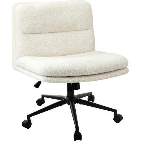 Oikiture Boucle with Wheel Mid Back Armless Wide Office Desk Chair - White