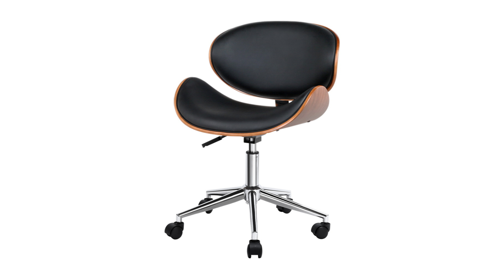 Artiss Leather Wooden Mid-Back Swivel Computer Office Chair - Black