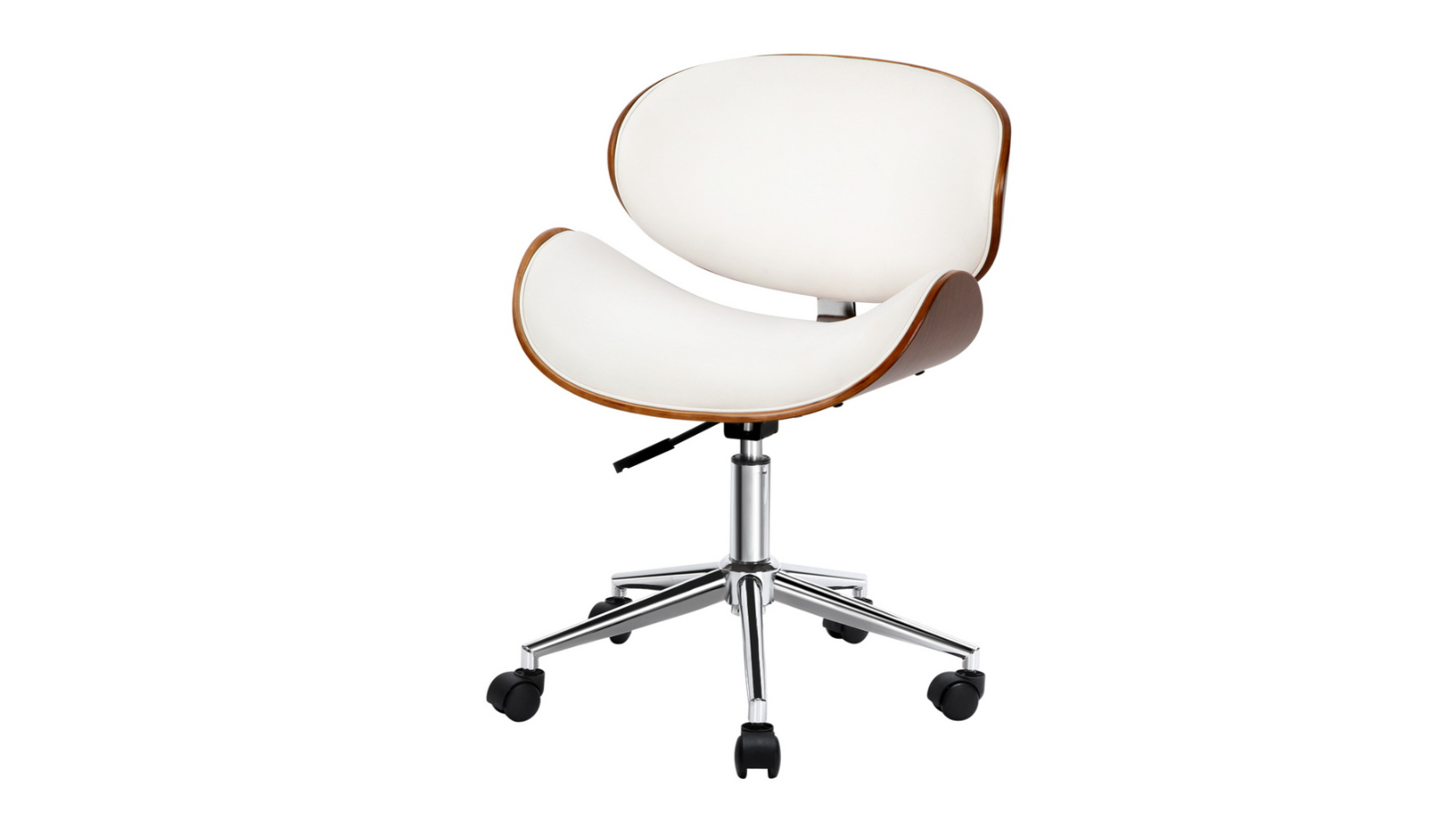 Artiss Leather Wooden Mid-Back Swivel Computer Office Chair - White