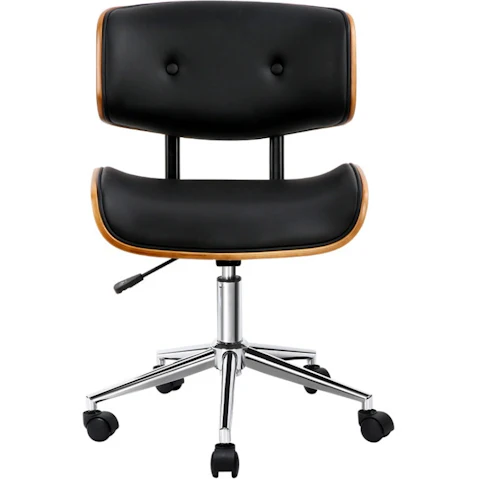 Artiss Wooden Leather Seat Mid-Back Computer Swivel Home Office Chair