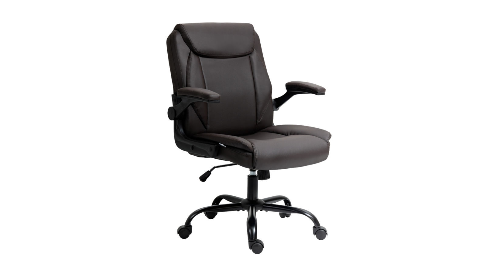 Artiss Mid-Back Leather Executive Computer Office Chair with Flip-up Armrest - Brown