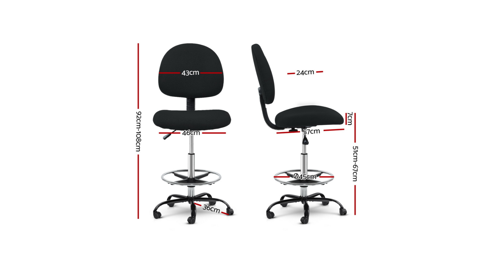 Artiss Fabric Office Chair Veer Drafting Stool Black Harvey Norman
