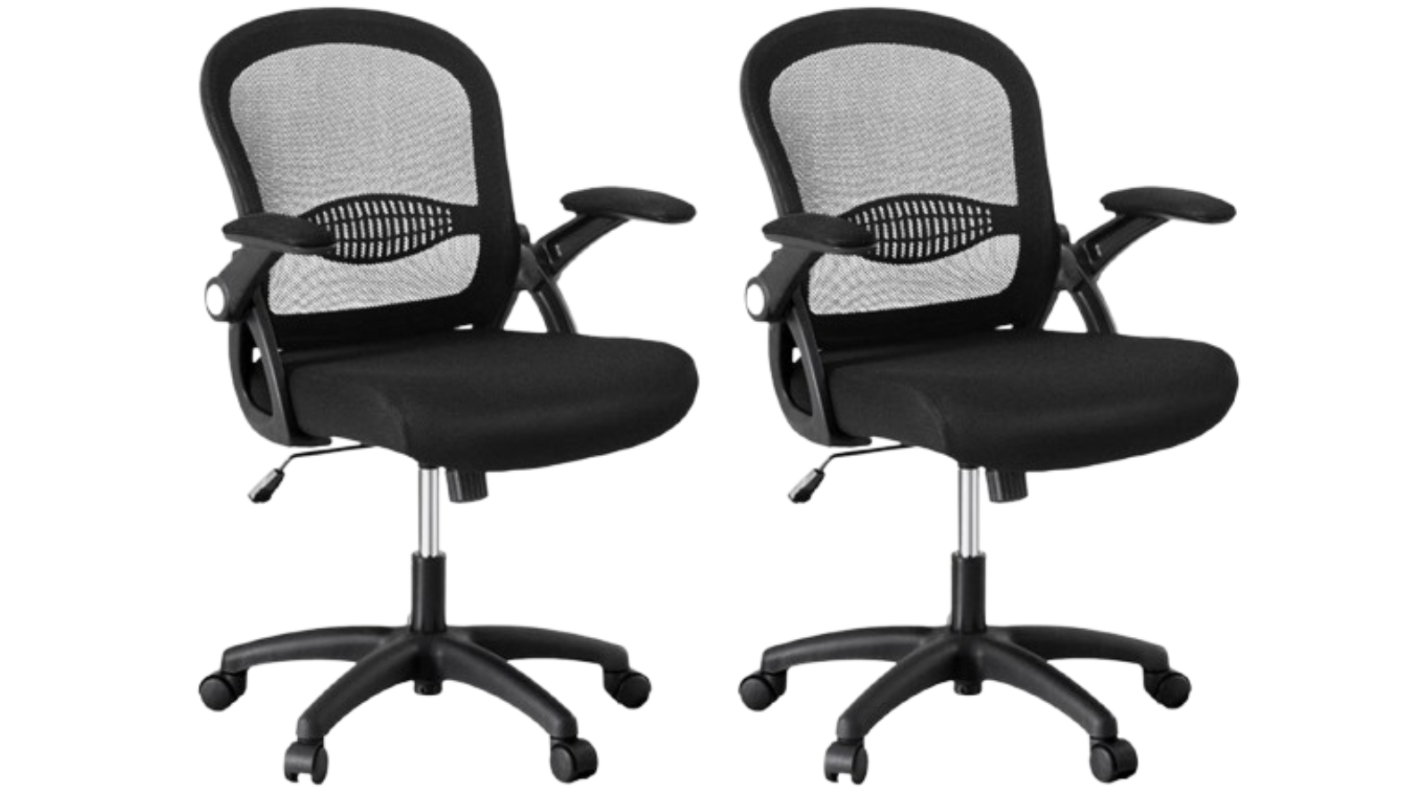 Artiss Set of 2 Ergonomic Mid-Back Flip Up Armrest Mesh Office Chair - Balck