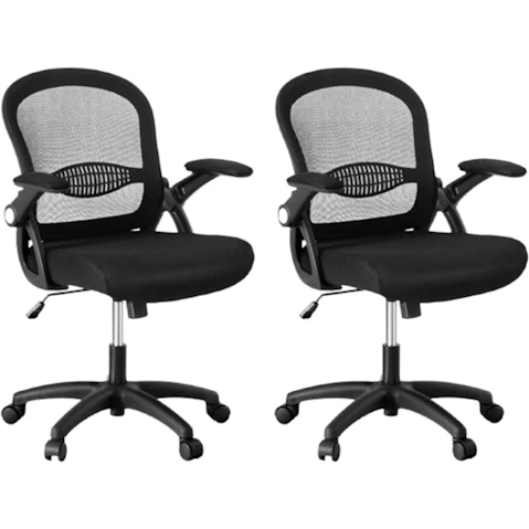 Artiss Set of 2 Ergonomic Mid-Back Flip Up Armrest Mesh Office Chair - Balck