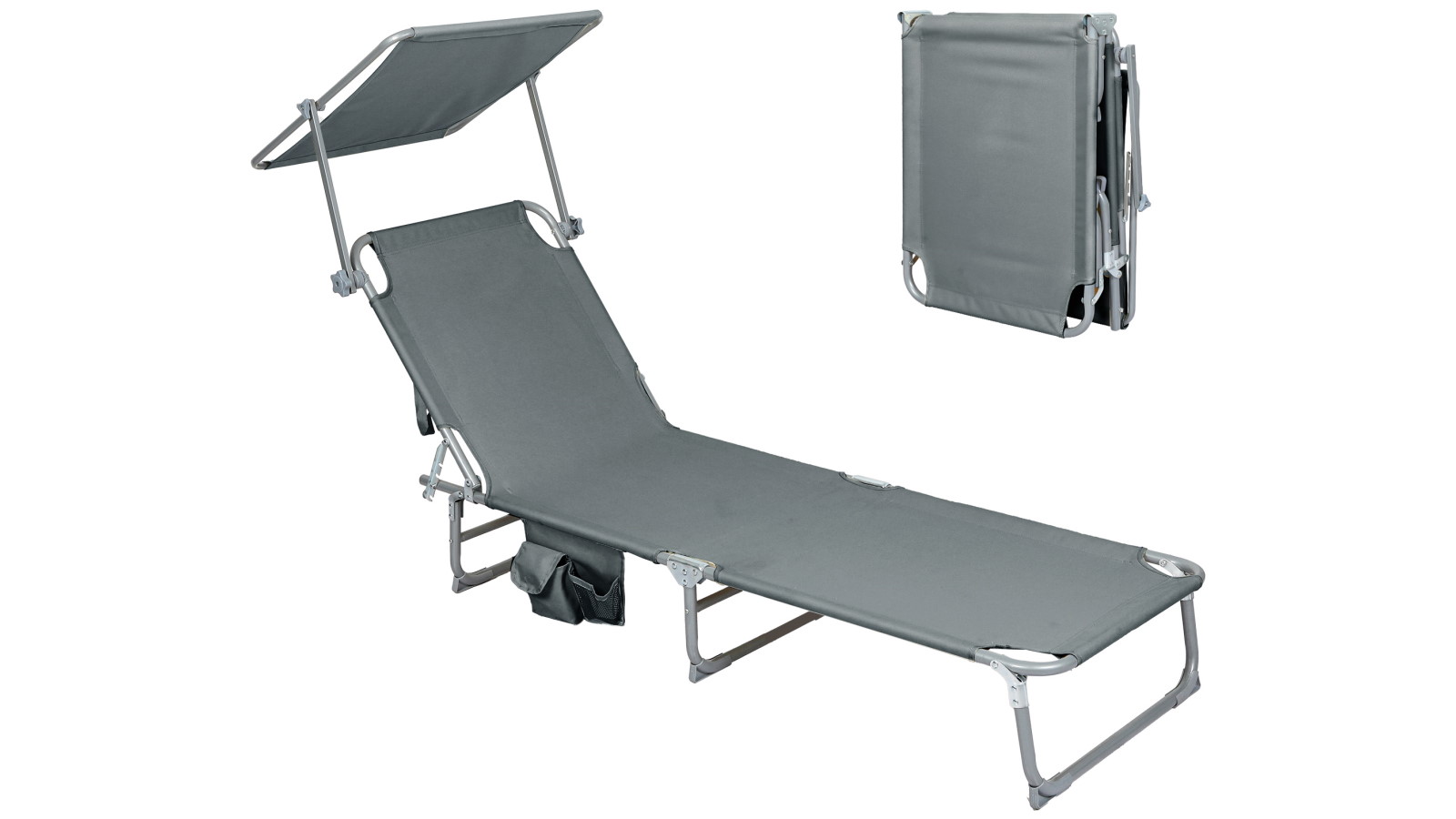 Levede Reclining Lounge Folding Sun Beach Chair with Canopy - Dark Grey