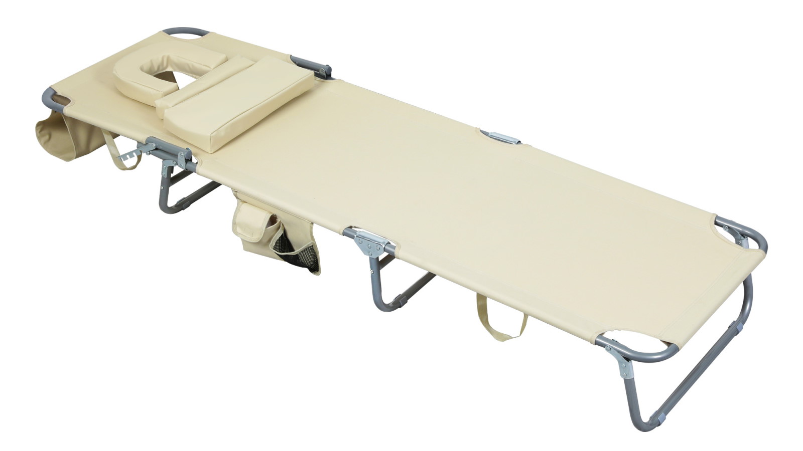 Levede Folding Beach Lounge Chair with Face Hole Sun Lounger Camping Khaki