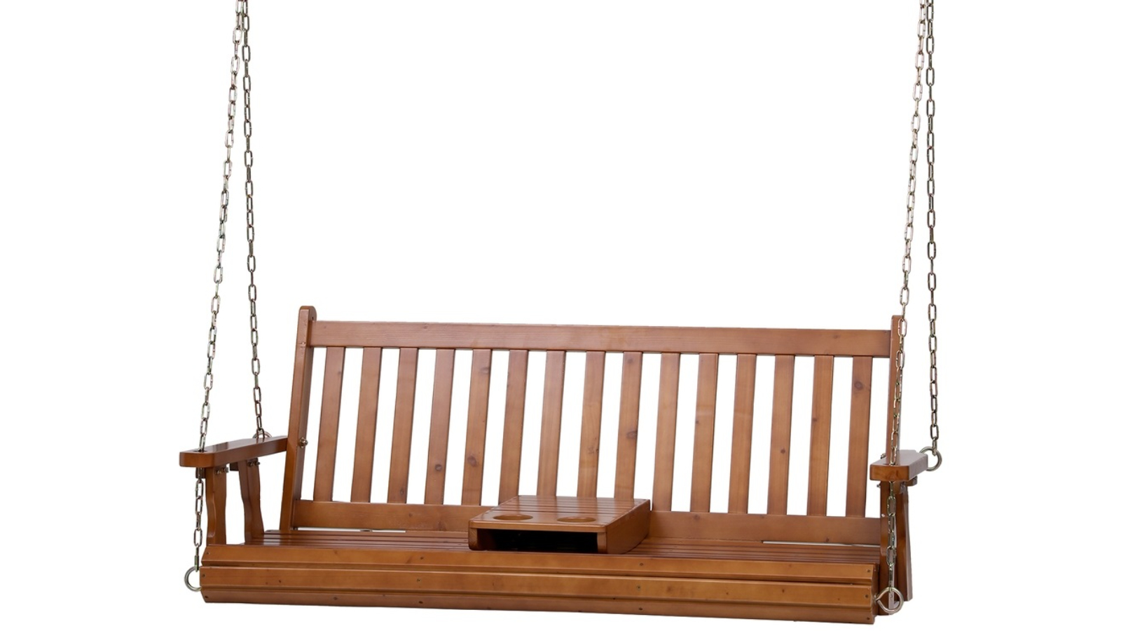 Gardeon 2-Seat Teak Wooden Bench Swing Chair with Cup Holder