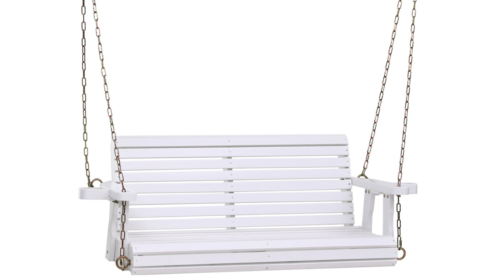 Gardeon 2-Seat White Wooden Porch Swing Chair with Cup Holder