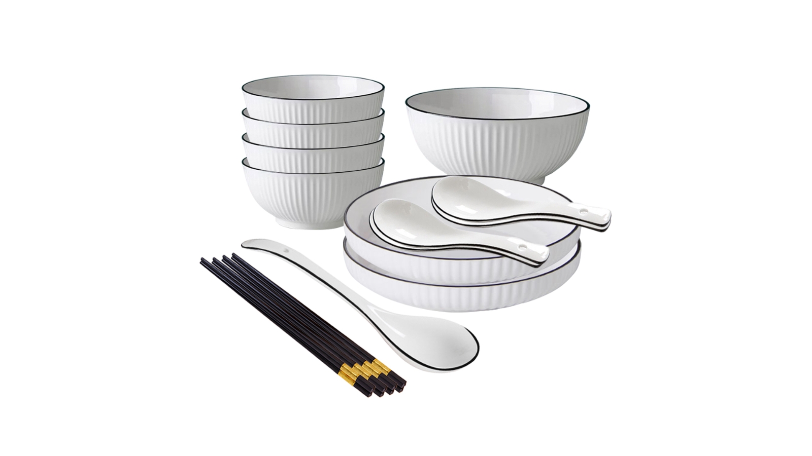 SOGA White Japanese Style Ceramic Dinnerware - Set of 7