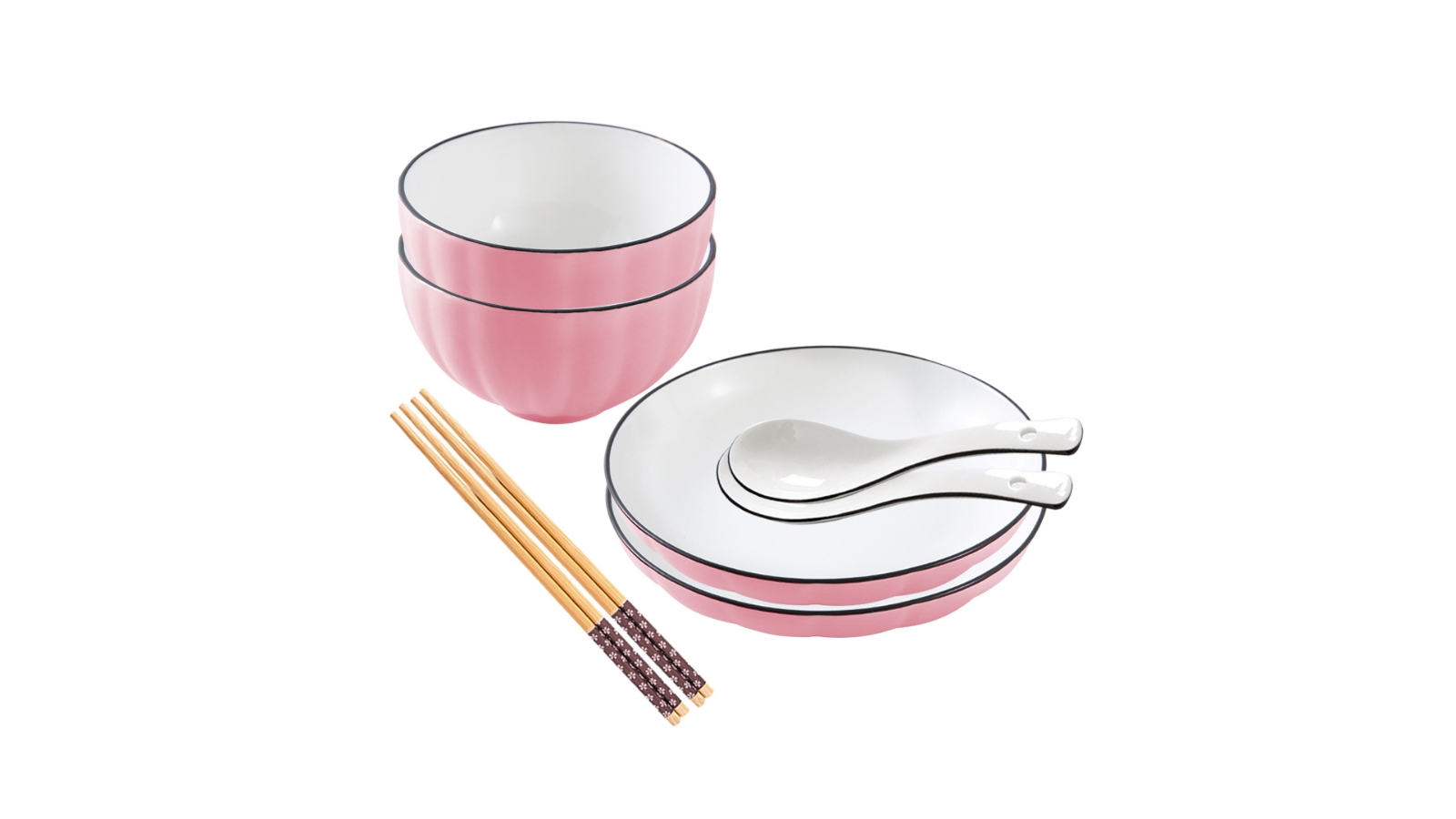 Soga Set of 4 Japanese Style Ceramic Dinnerware Bowl Set - Pink