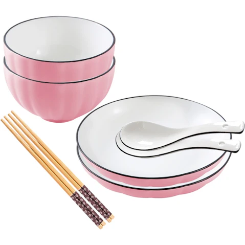 Soga Set of 4 Japanese Style Ceramic Dinnerware Bowl Set - Pink