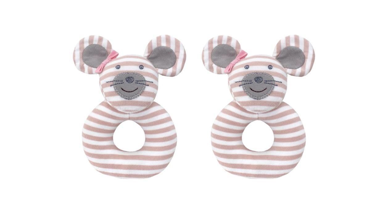 Organic Farm Buddies Pack of 2 Cotton 13cm Teething Rattle Toy - Ballerina Mouse