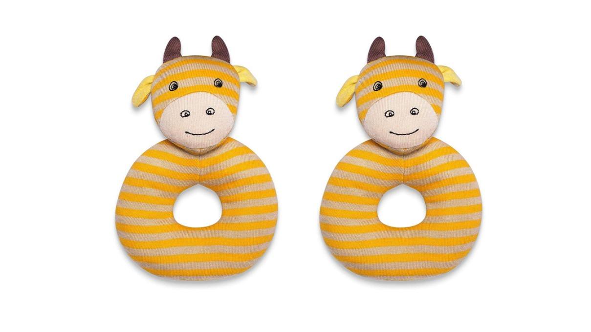 Organic Farm Buddies Pack of 2 Cotton 13cm Teething Rattle - Toy George Giraffe