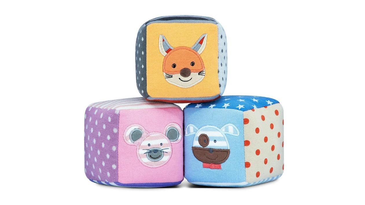 Organic Farm Buddies 3 Piece Cotton 7.5cm Soft Block Playset