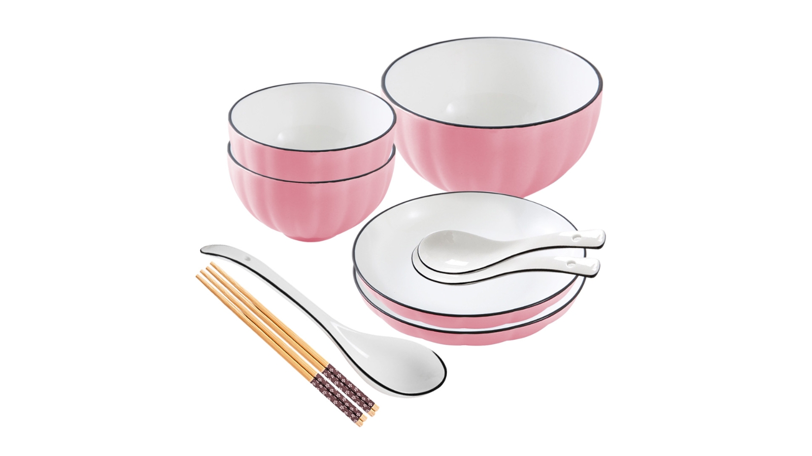 Soga Set of 5 Japanese Style Ceramic Dinnerware Bowl Set - Pink