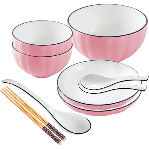Soga Set of 5 Japanese Style Ceramic Dinnerware Bowl Set - Pink