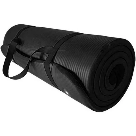Fitness Hero 15mm Yoga and Pilates Mat + Shoulder Strap - Black
