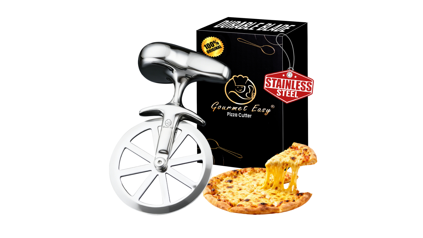 Gourmet Easy No-Wobble Stainless Steel Ultra Sharp Pastry/Pizza Cutter