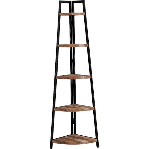 IHOMDEC 5 Tier Industrial A-Shaped Corner Bookshelf Retro Brown