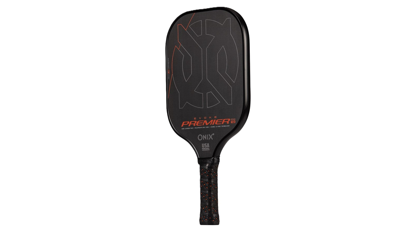 Onix Black/Orange 1.2cm Power Evoke Raw Carbon Pickleball Paddle