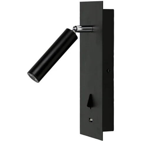 Oriel Lighting Black Adjustable Hotel Wall Light with USB