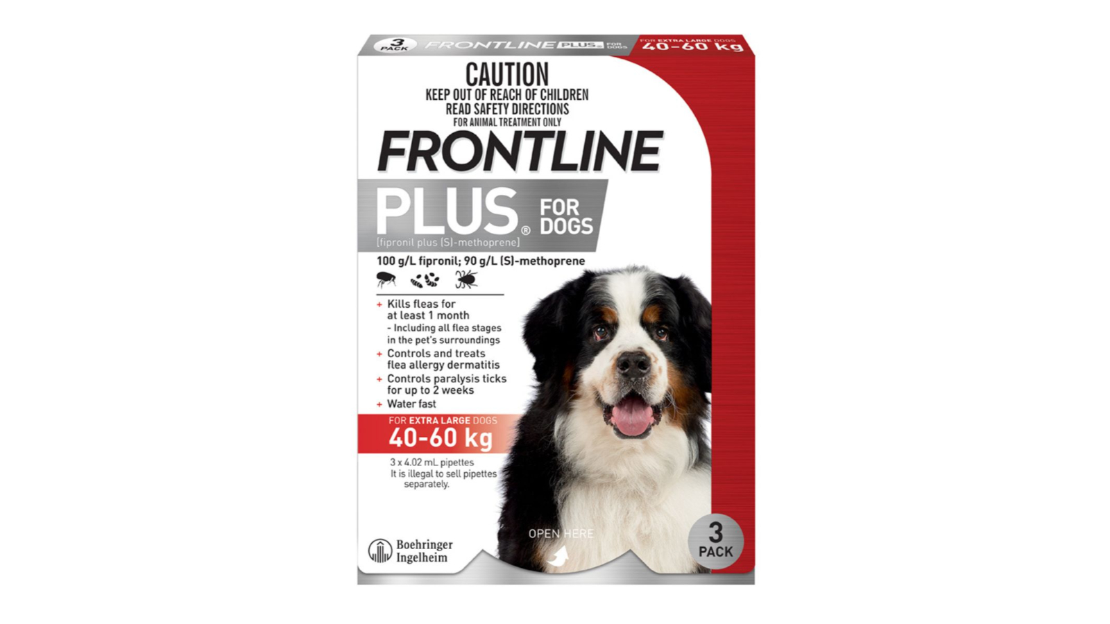 Frontline Plus WFPDXL3 Pack of 3 40-60kg Dogs Flea and Tick Treatment - Red