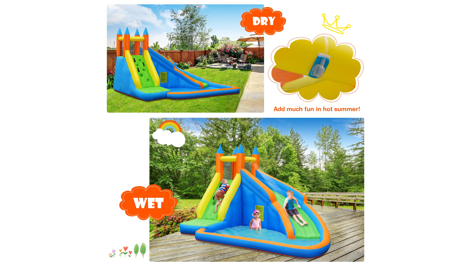 Costway Inflatable Water Slide Bounce House Jumping Castle No Blower