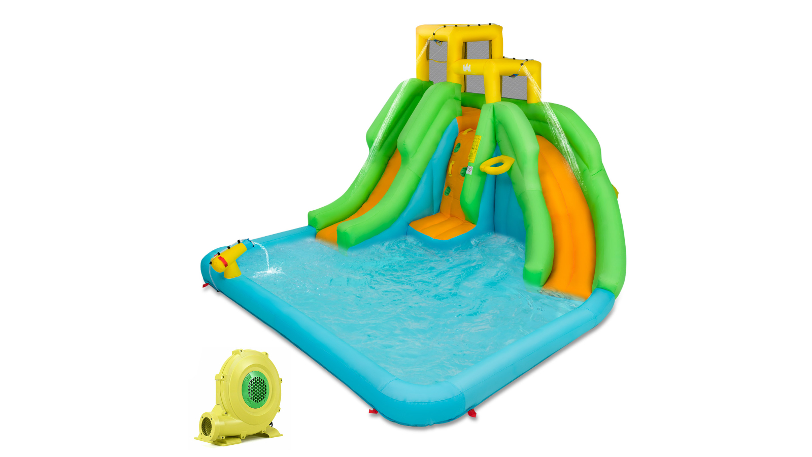 Costway Inflatable 2-Slide Water Park Bounce House with 680W Blower