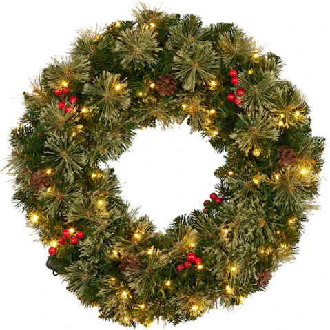 Klika Bristle Berry Christmas Wreath with Multi-Function Light - 61cm