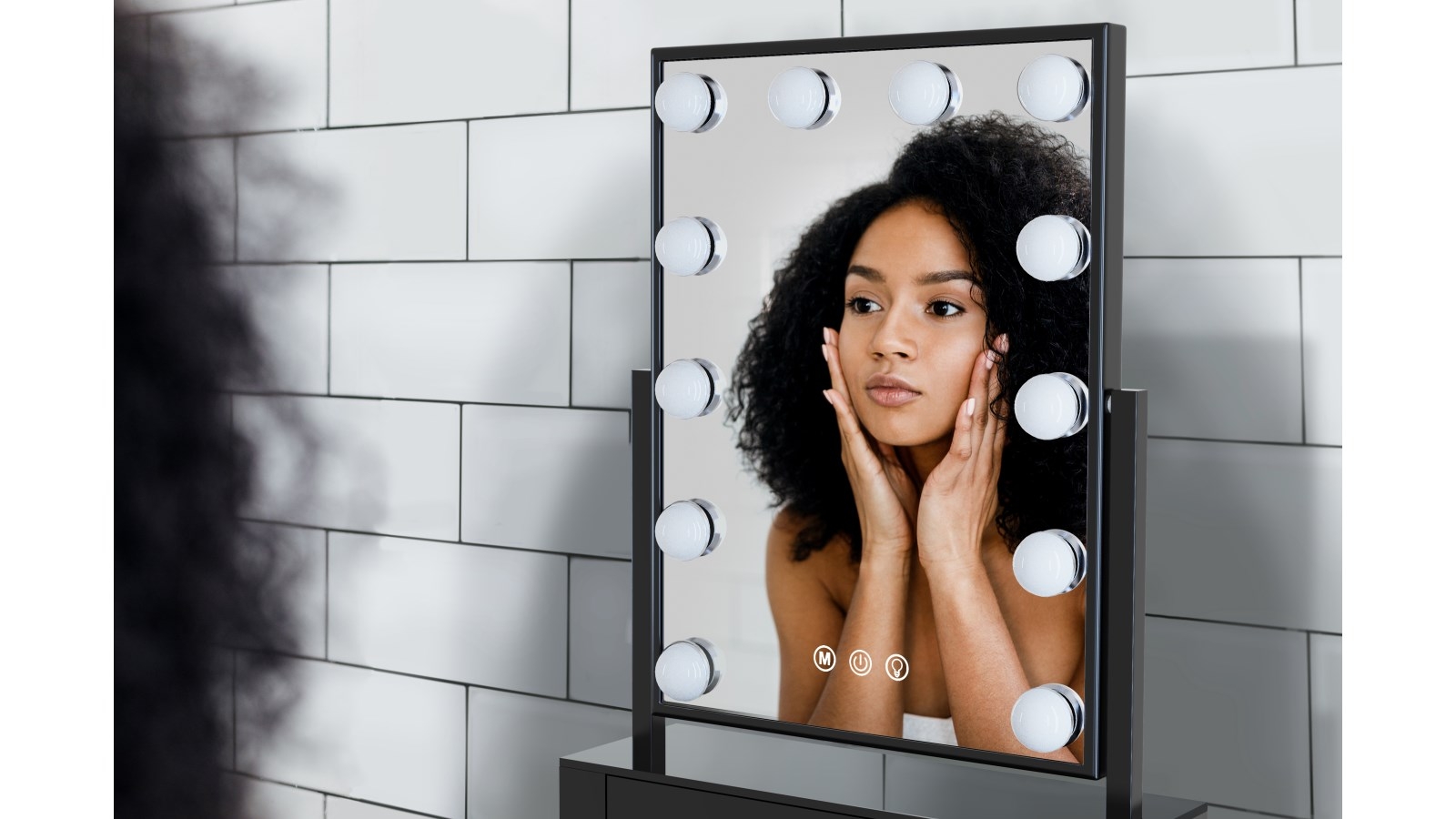 One LED Mirror with Storage Drawer - Black | Harvey Norman