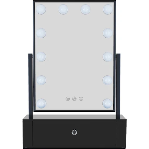 One LED Mirror with Storage Drawer - Black