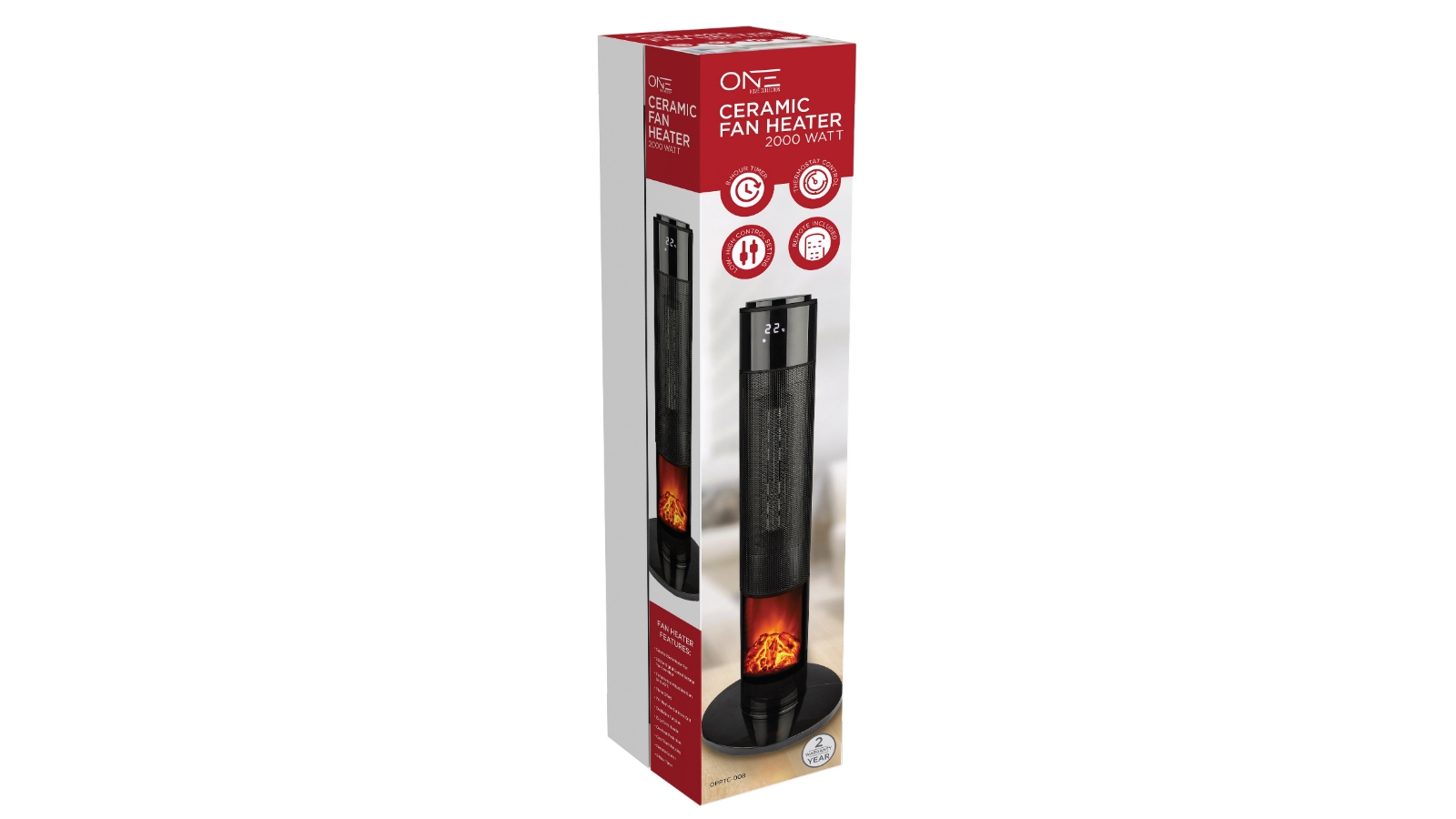 ONE 86cm 2000W Flame Effect Ceramic Tower Heater Harvey Norman