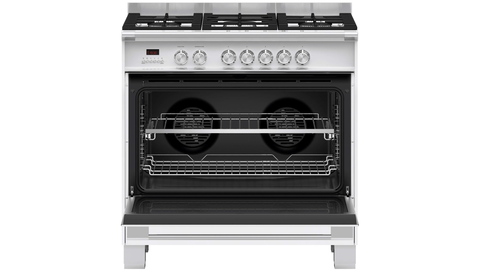 Fisher & Paykel 900mm Freestanding Dual Fuel Cooker with Full Extension Sliding Shelves White