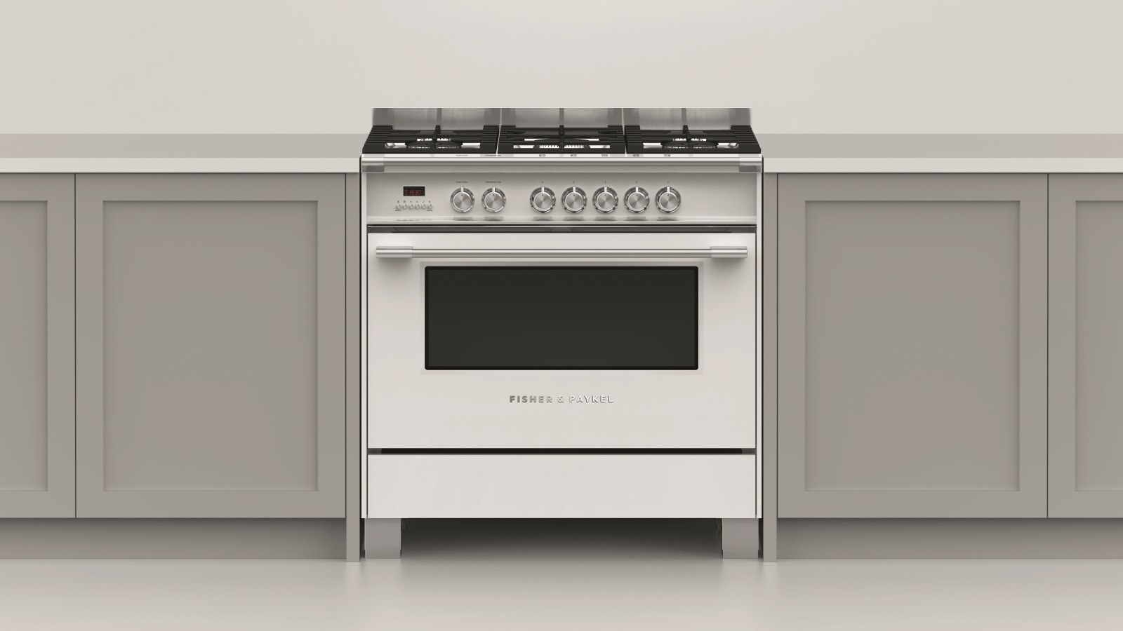 Fisher & Paykel 900mm Freestanding Dual Fuel Cooker with Full Extension Sliding Shelves White