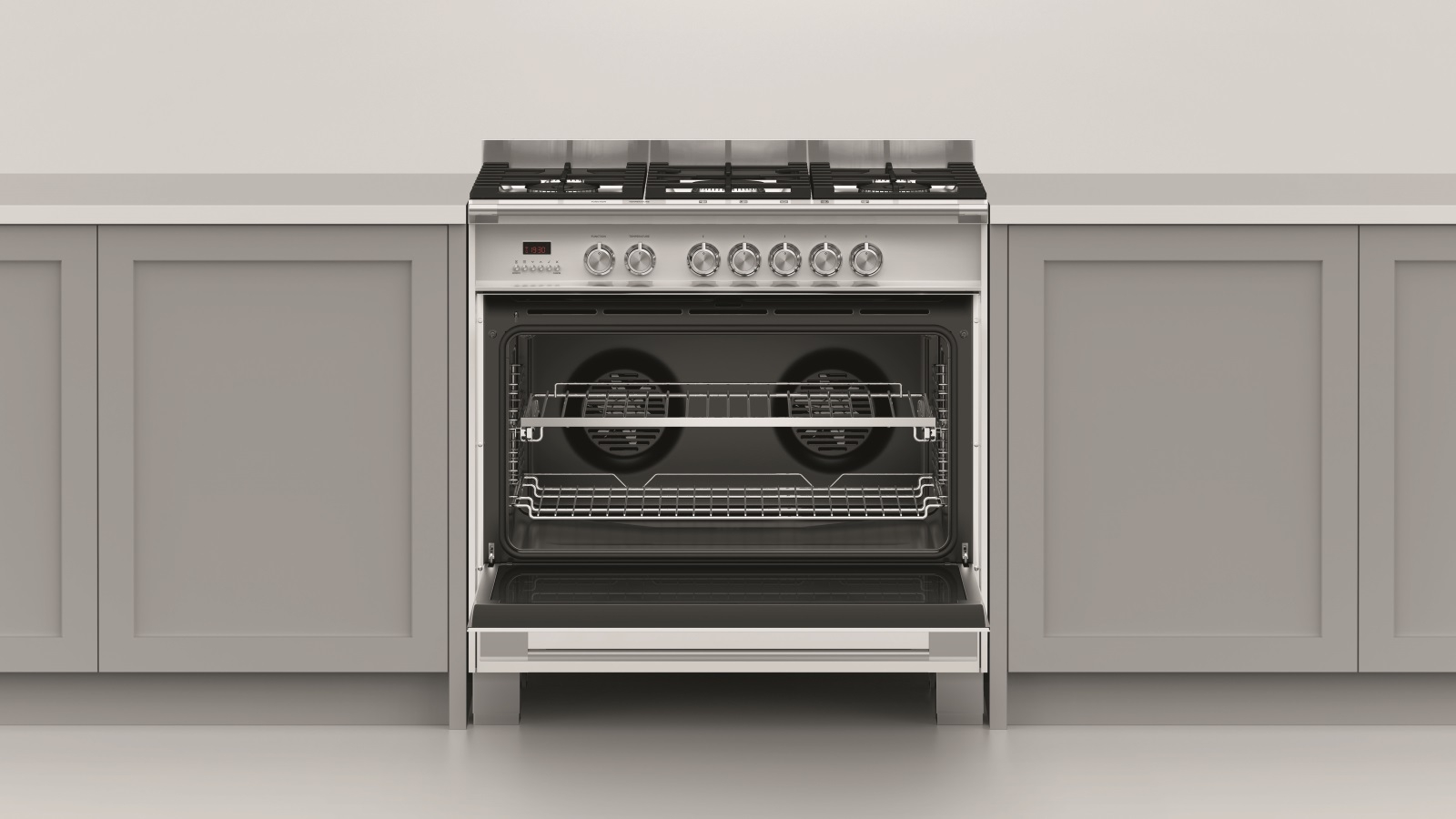 Fisher & Paykel 900mm Freestanding Dual Fuel Cooker with Full Extension Sliding Shelves White