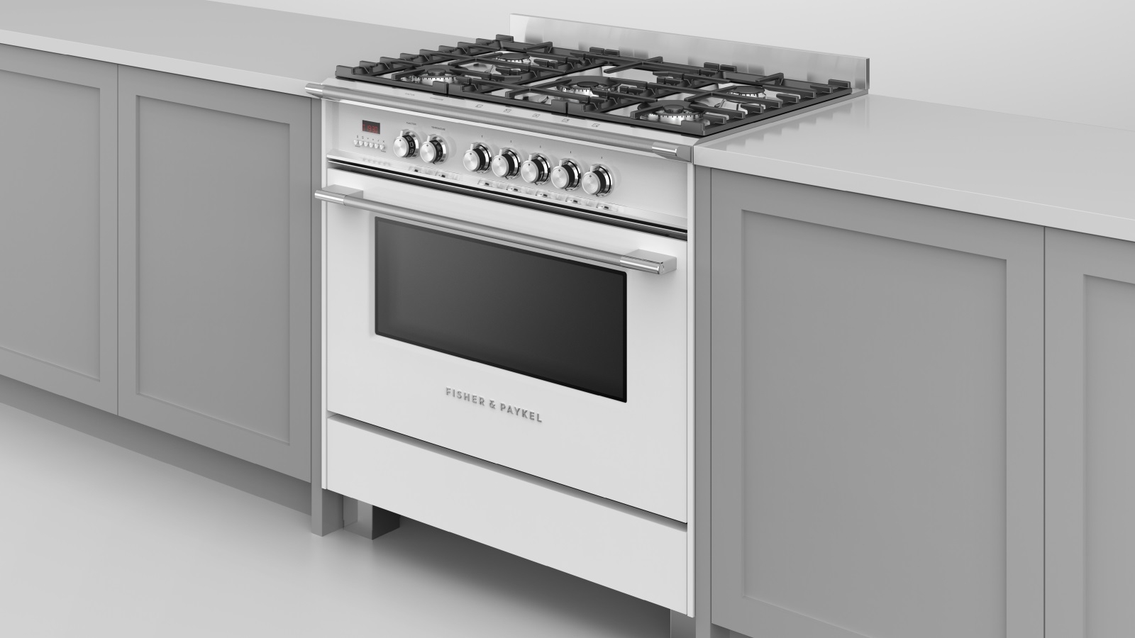 Fisher & Paykel 900mm Freestanding Dual Fuel Cooker with Full Extension Sliding Shelves White