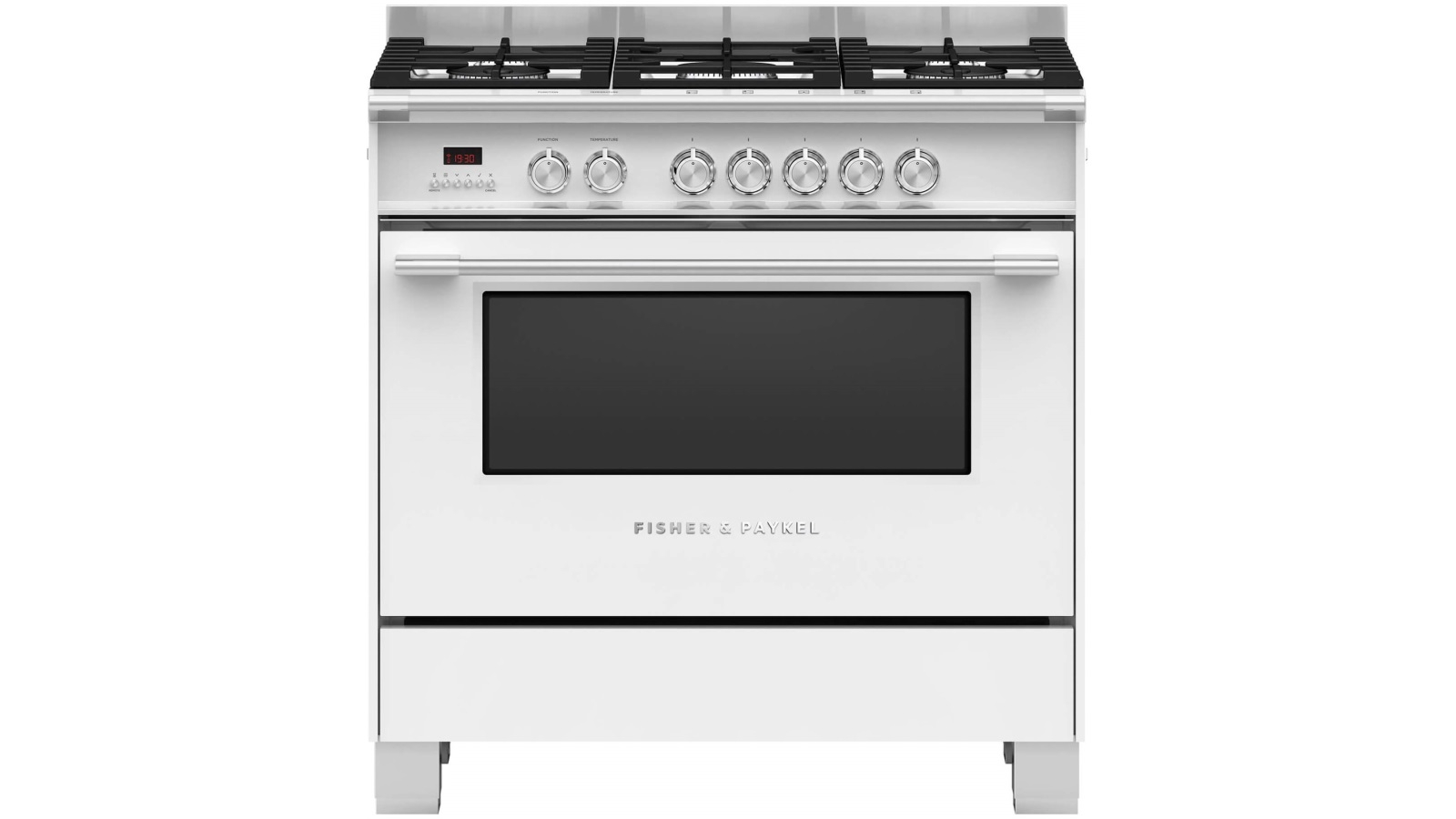 Fisher & Paykel 900mm Freestanding Dual Fuel Cooker with Full Extension Sliding Shelves White