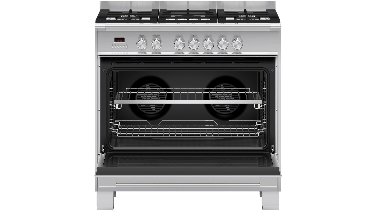 Fisher & Paykel 900mm Freestanding Dual Fuel Cooker with Full Extension Sliding Shelves