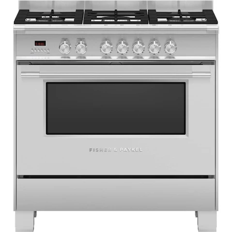 Fisher & Paykel 900mm Freestanding Dual Fuel Cooker with Full Extension Sliding Shelves - Brushed Stainless Steel