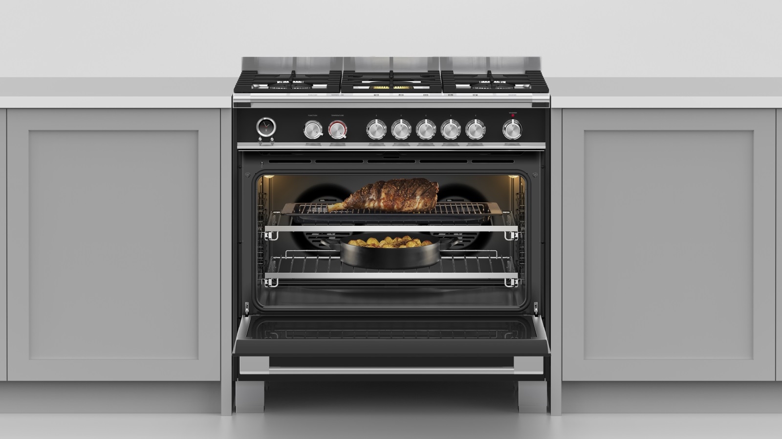 fisher & paykel 900mm pyrolytic dual fuel freestanding cooker