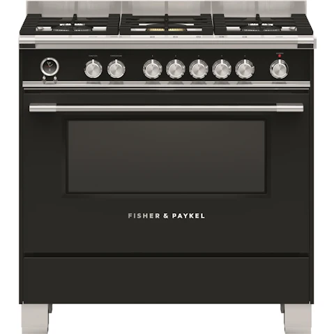 Fisher & Paykel 90cm Series 9 Classic 5 Burner Dual Fuel Pyrolytic Cooker - Black