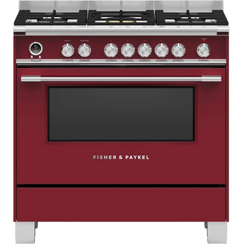 Fisher & Paykel 90cm Series 9 Classic 5 Burner Dual Fuel Pyrolytic Cooker - Red