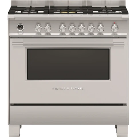 Fisher & Paykel 90cm Series 9 Classic 5 Burner Dual Fuel Pyrolytic Cooker - Stainless Steel