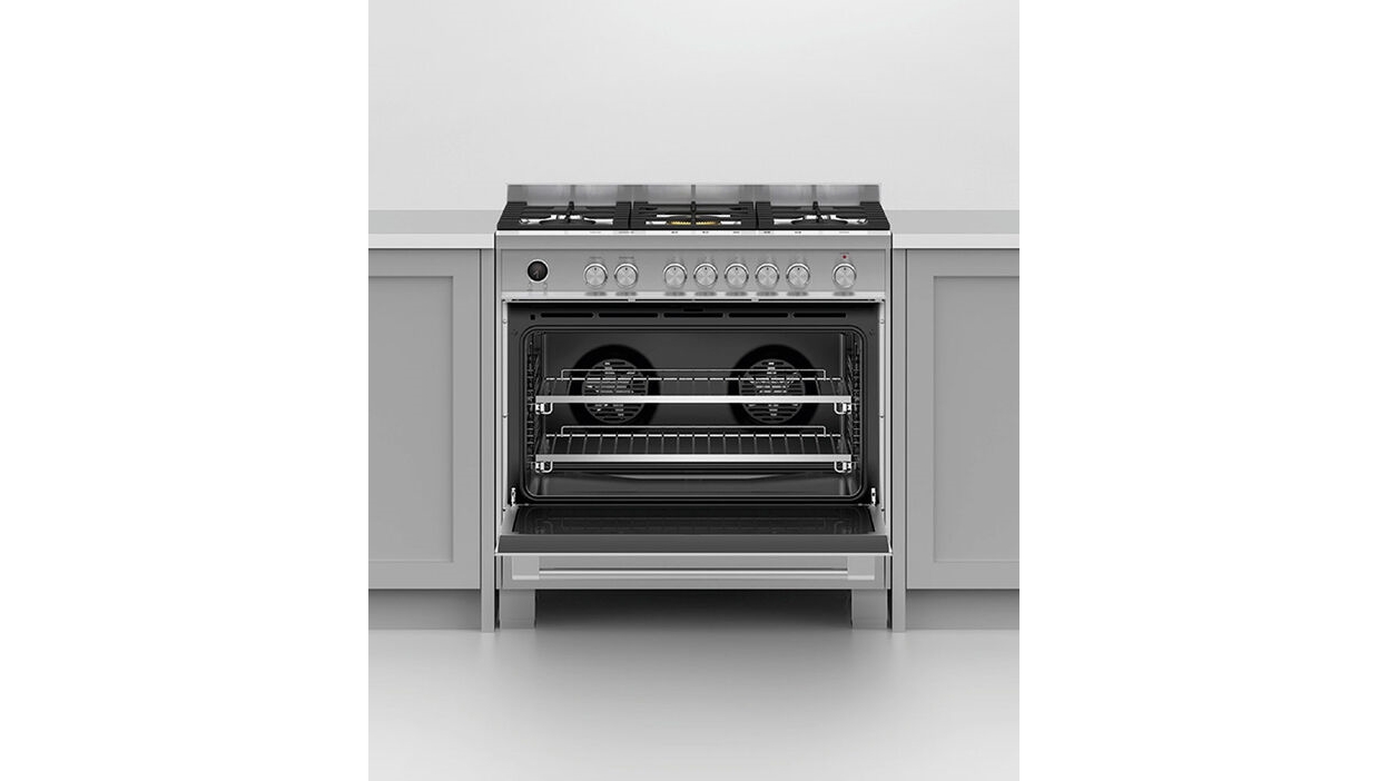 fisher & paykel 900mm pyrolytic dual fuel freestanding cooker