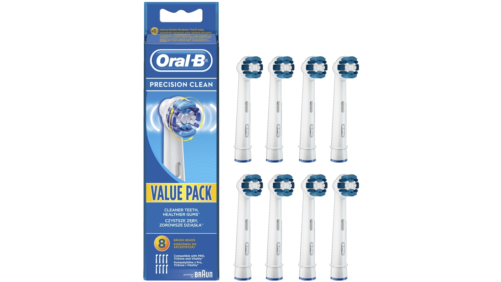 Oral B Precision Clean 8 Pack Electric Toothbrush Replacement Head