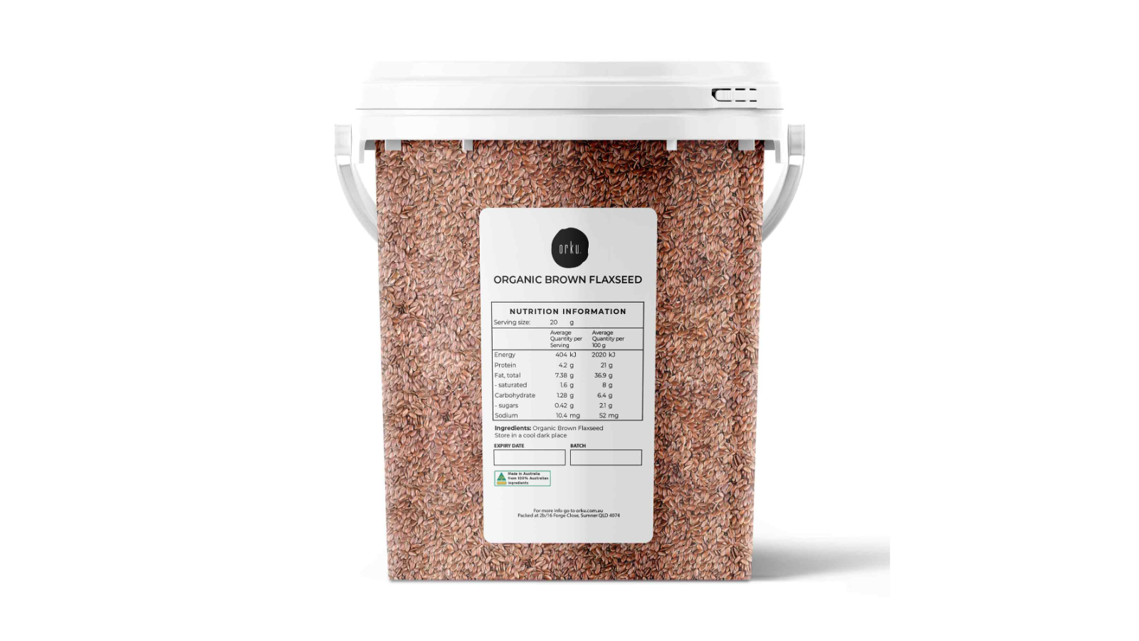 Orku Organic Brown Whole Flax Seed Tub - 800g